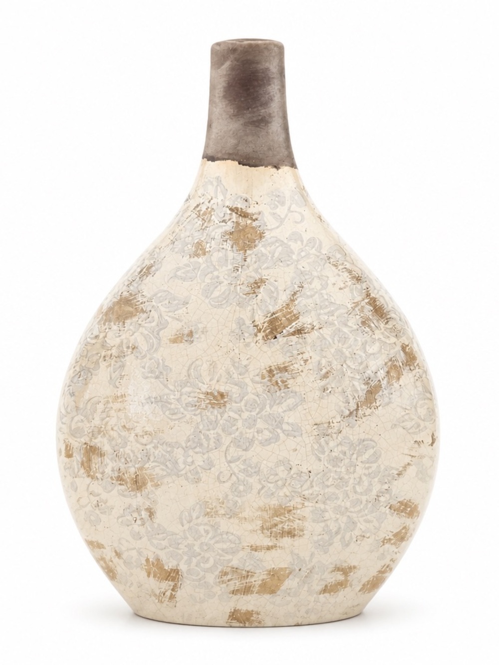 Neutral Ceramic Accent Vase with Cream Body and Taupe Neck